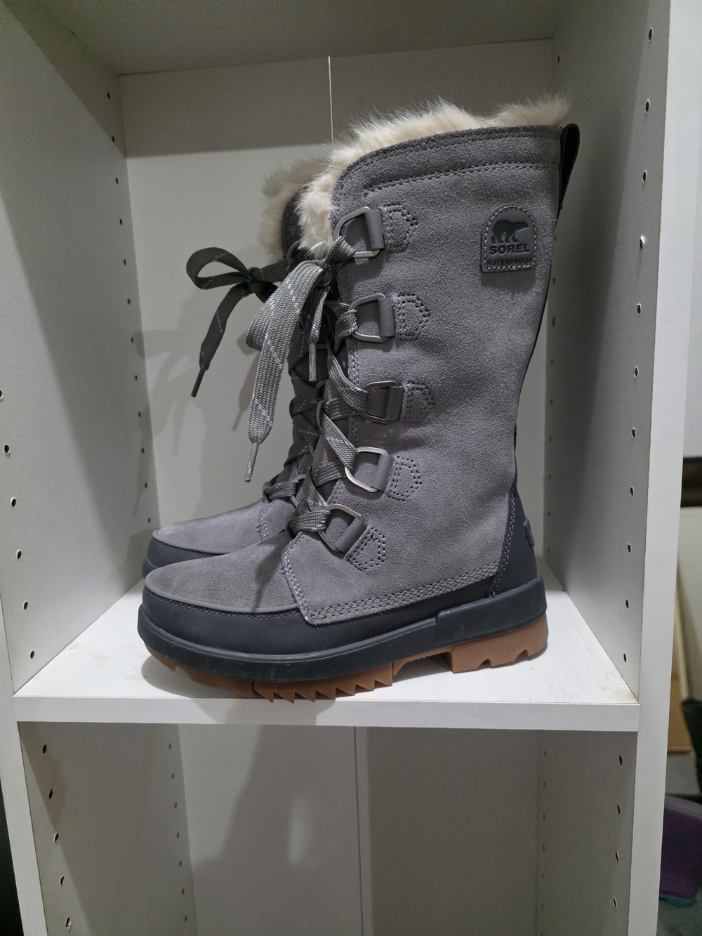 Sorel Gray Suede Fur-Trim Lace-Up Winter Boots